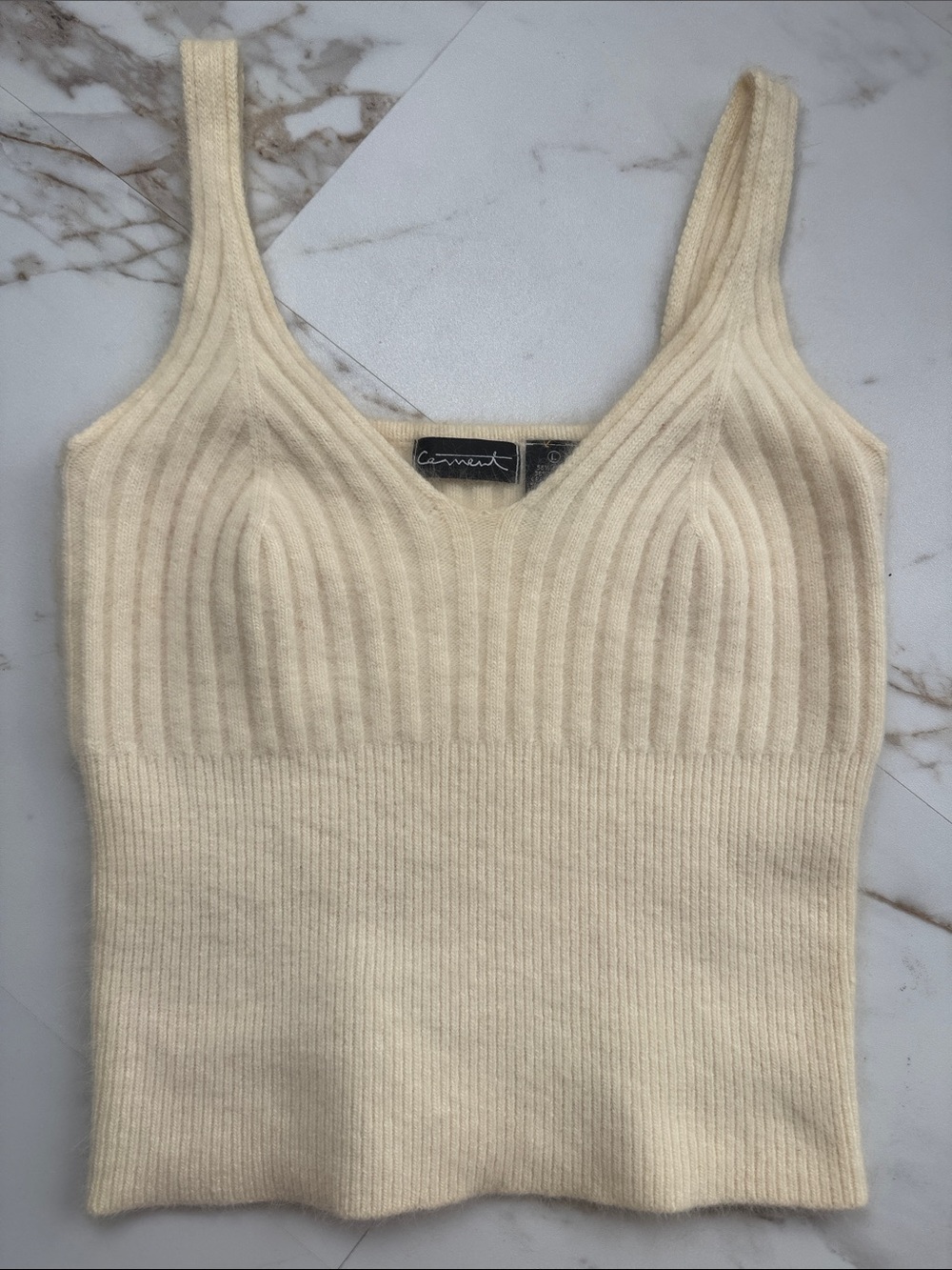 Cement Ribbed Sweater Tank Top Sz L Angora Rabbit/Lambswool Blend Fall Cream